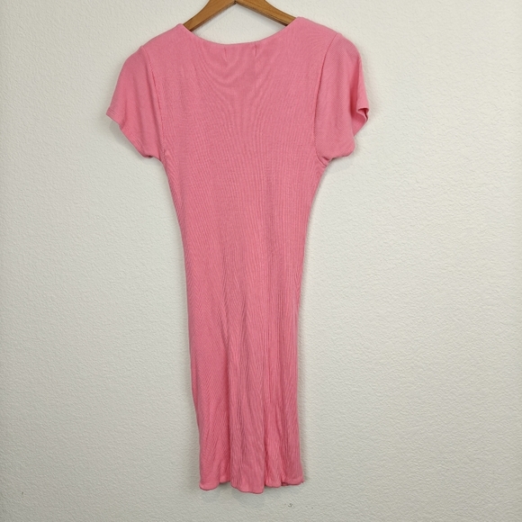 L*SPACE NWOT Lani Mini Ruched V-neck Ribbed Dress In Guava Pink Size Small - Picture 11 of 14